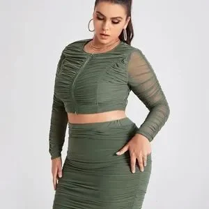 SHEIN Skirts Shein X Srv Plus Ruched Zip Up Crop Top Body Con